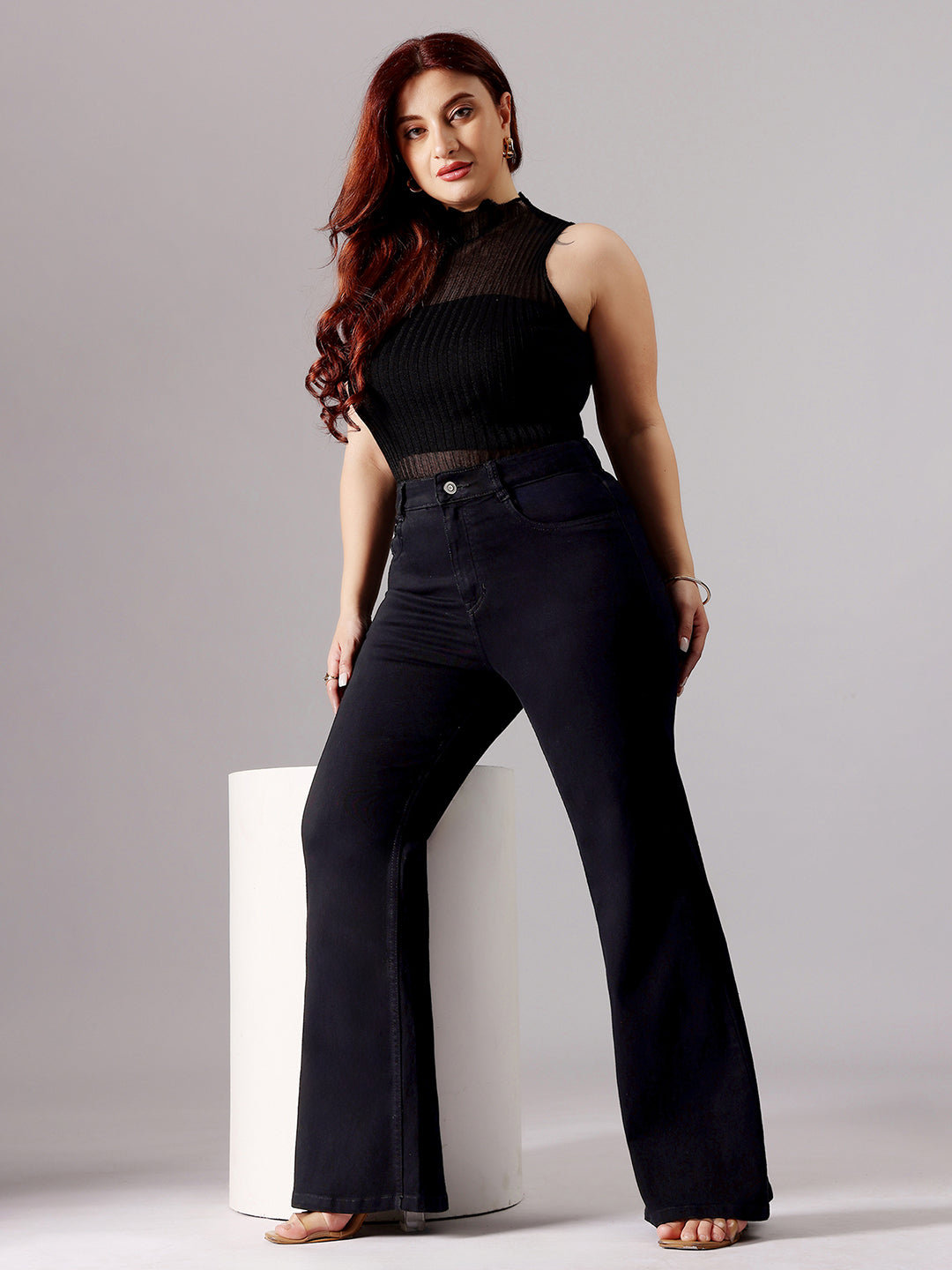 Women's Black Bootcut High-Rise Clean-Look Stretchable Denim Jeans