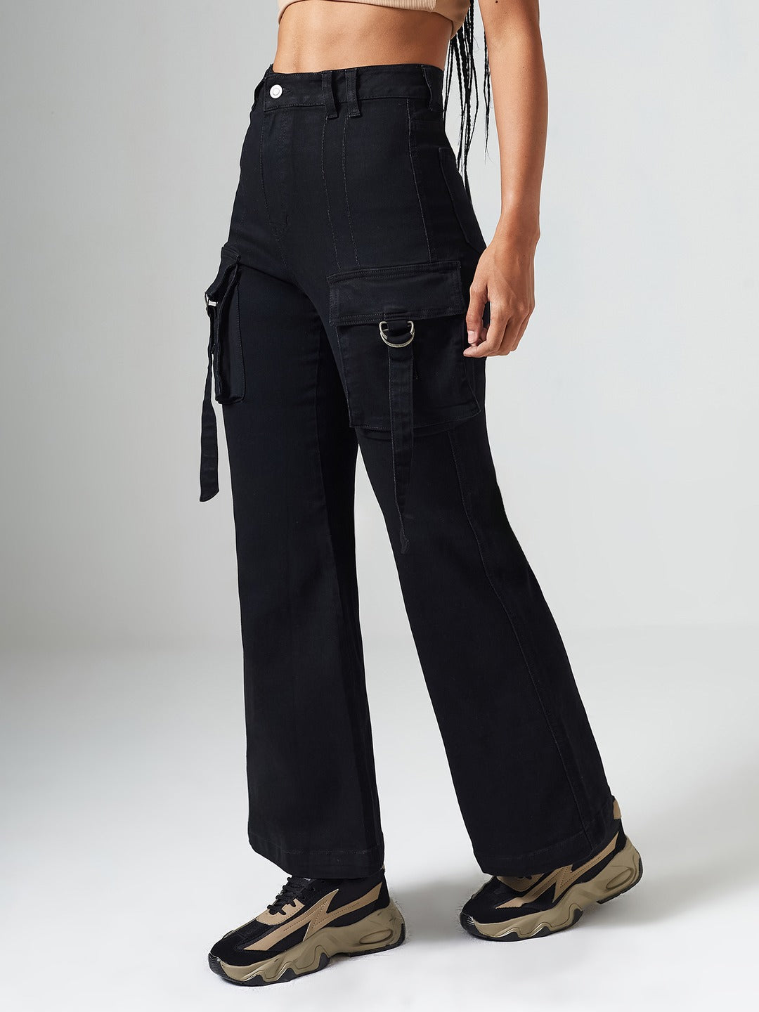 Black Bootcut High-Rise Clean-Look Regular-Length Stretchable Denim Jeans for Women