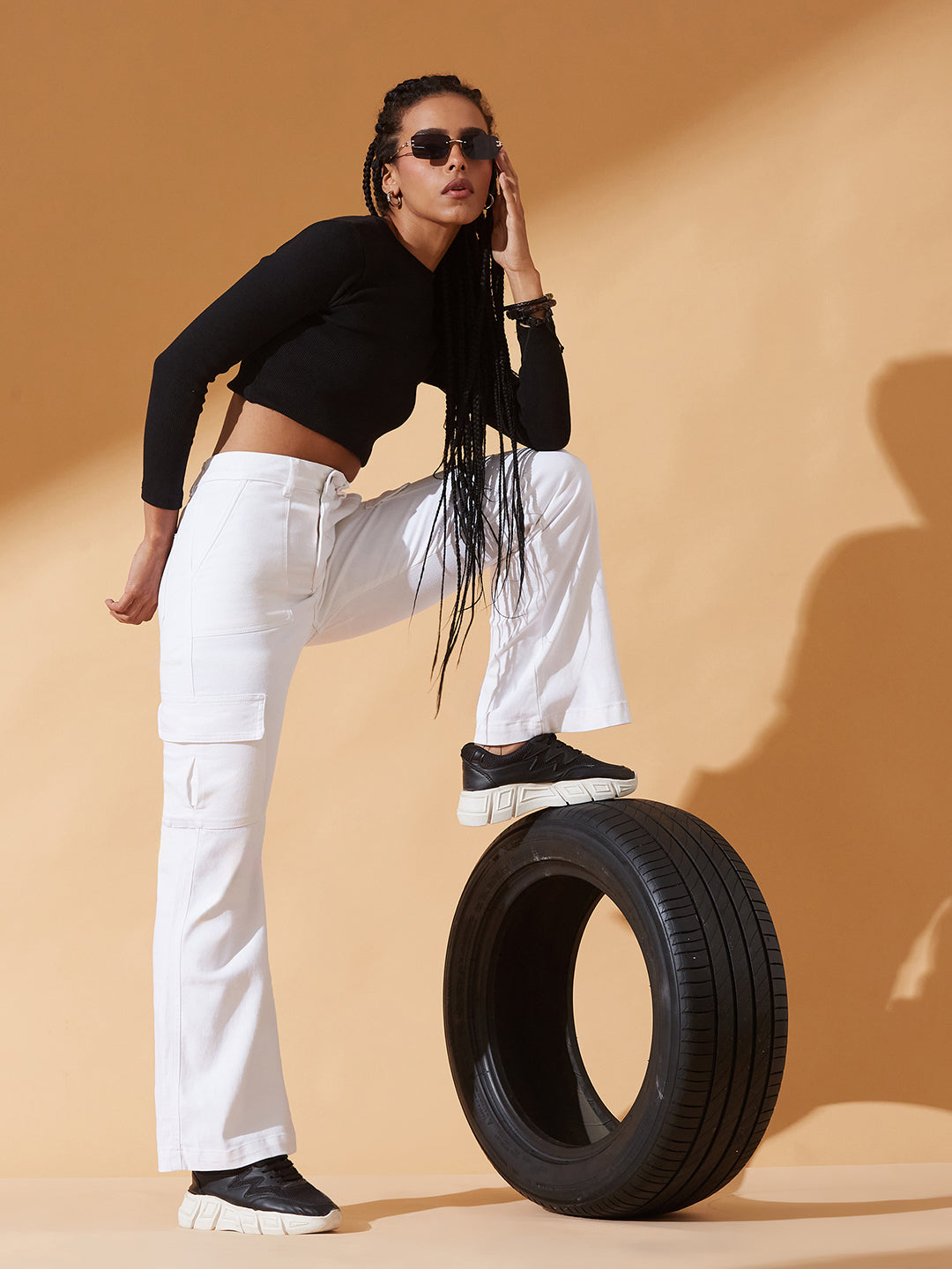 White Wide Leg High-Rise Regular Stretchable Denim Jeans For Women