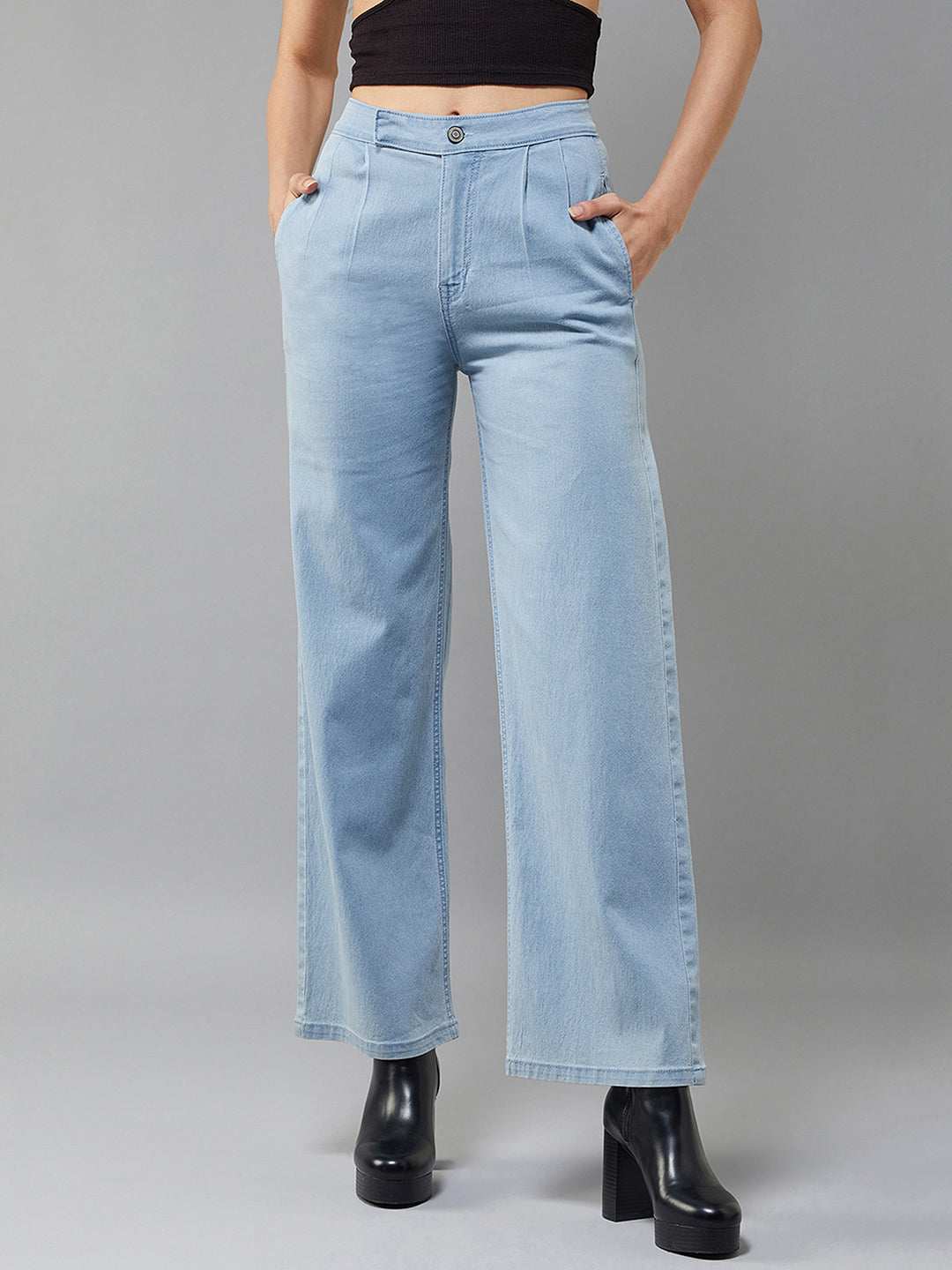 24/7 Comfort Women's Light Blue Wide-Leg High Rise Stretchable Denim Jeans