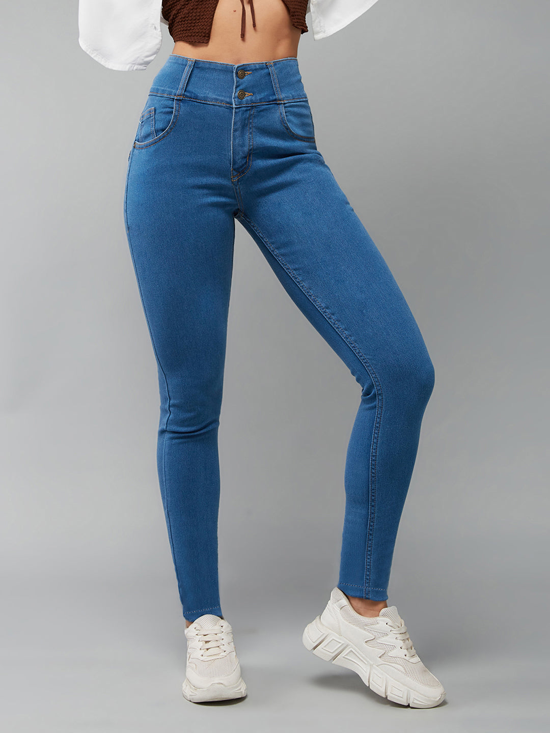 Women's Blue Skinny Fit High Rise Ice Wash Stretchable High Waist Denim Jeans