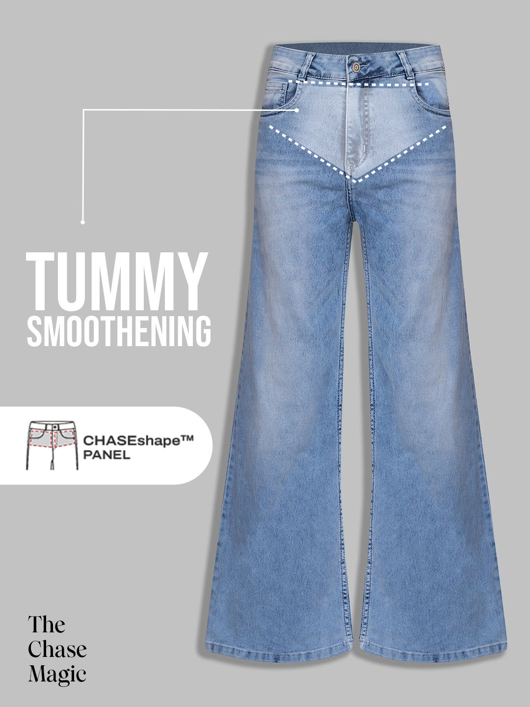 Tummy Smoothening Light-Shaping Wide-Leg High-Rise Light-Blue Denim Jeans