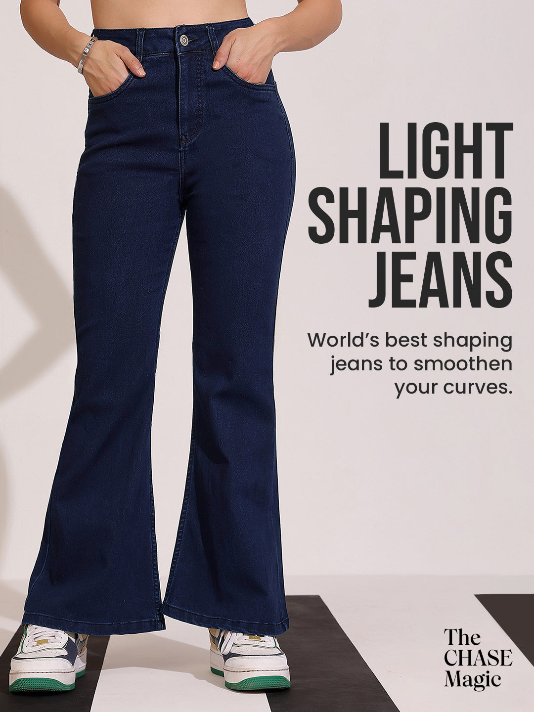 CHASEshape™ Navy Blue Bootcut High Rise Clean Look Regular Length Stretchable Shaping Denim Jeans