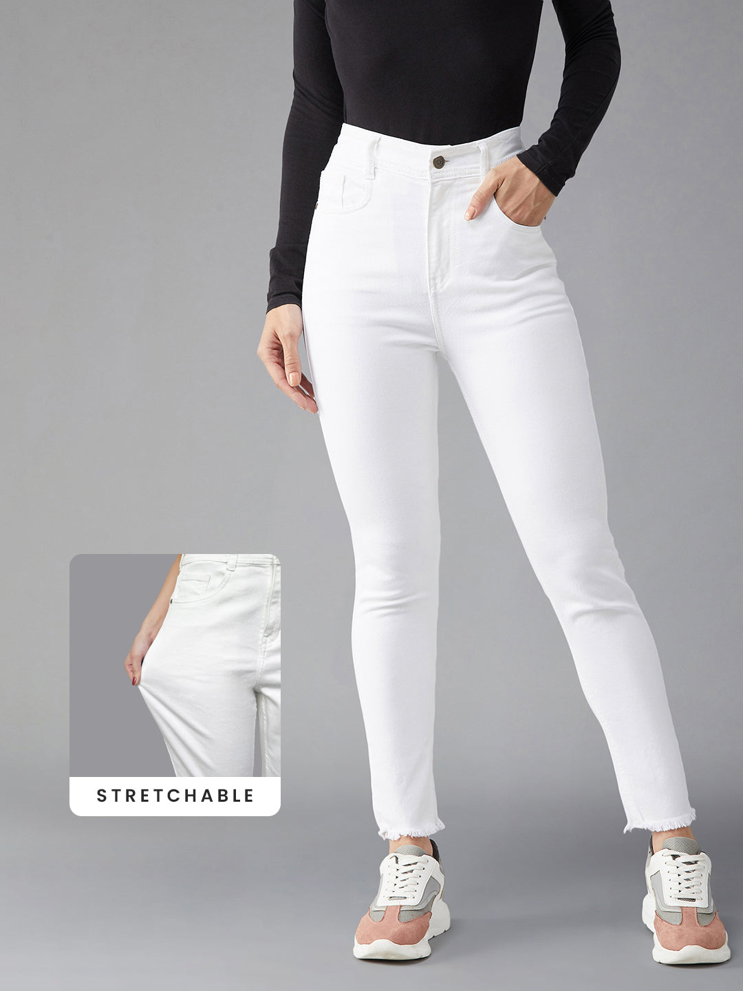 CHASEstretch™ White Skinny High-Rise Bleached Ankle-Length Denim Jeans