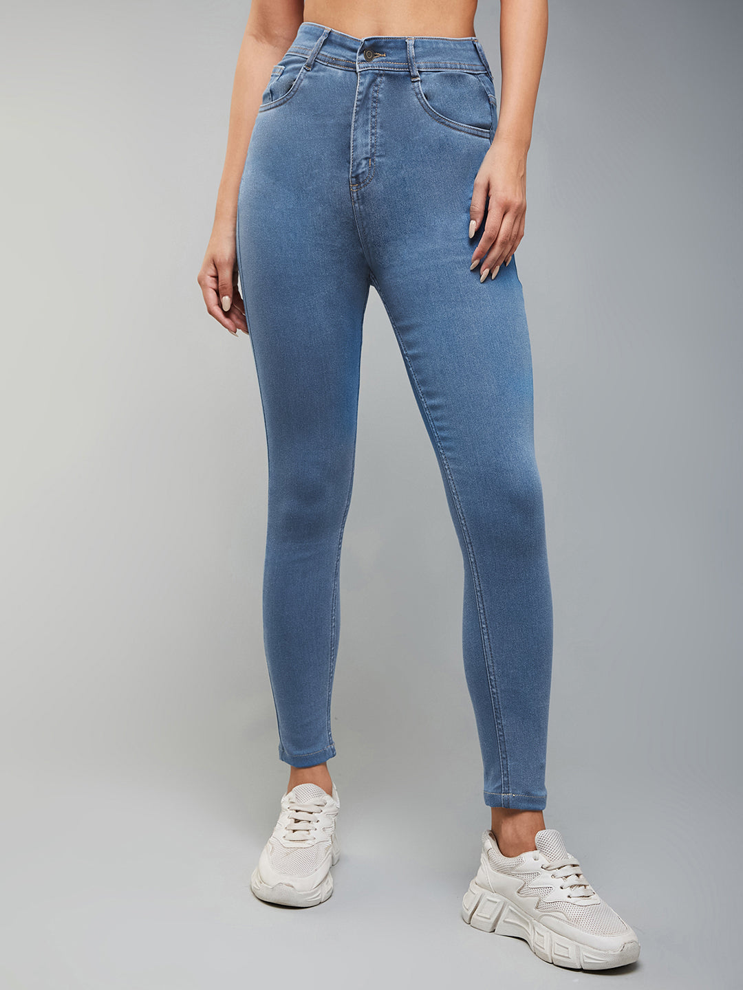 Women's Blue Skinny High-Rise Cropped Denim Jeans