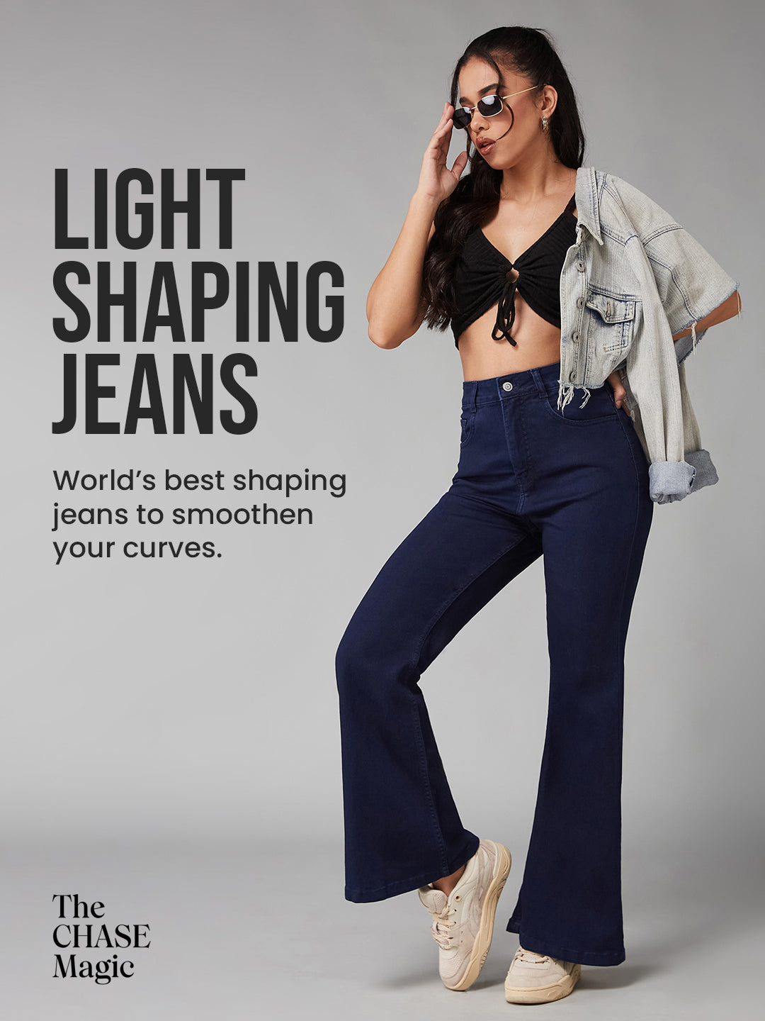 CHASEshape™ Navy-Blue Bootcut High-Rise Stretchable Denim Jeans