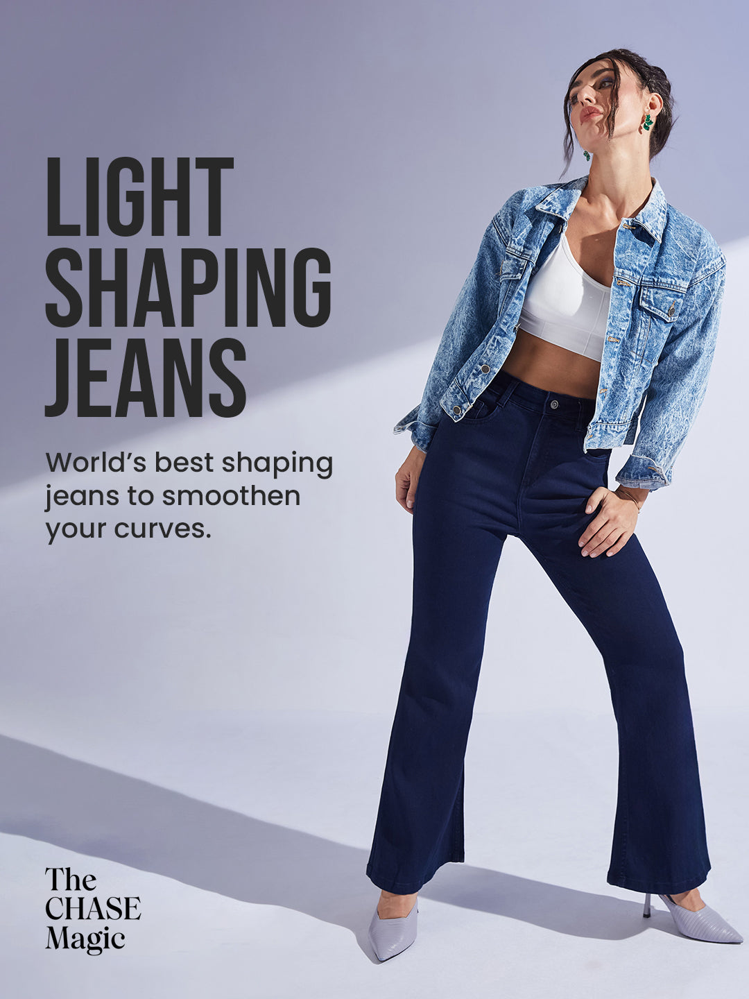 CHASEshape™ Women's Navy Blue Bootcut High-Rise Stretchable Shaping Denim Jeans