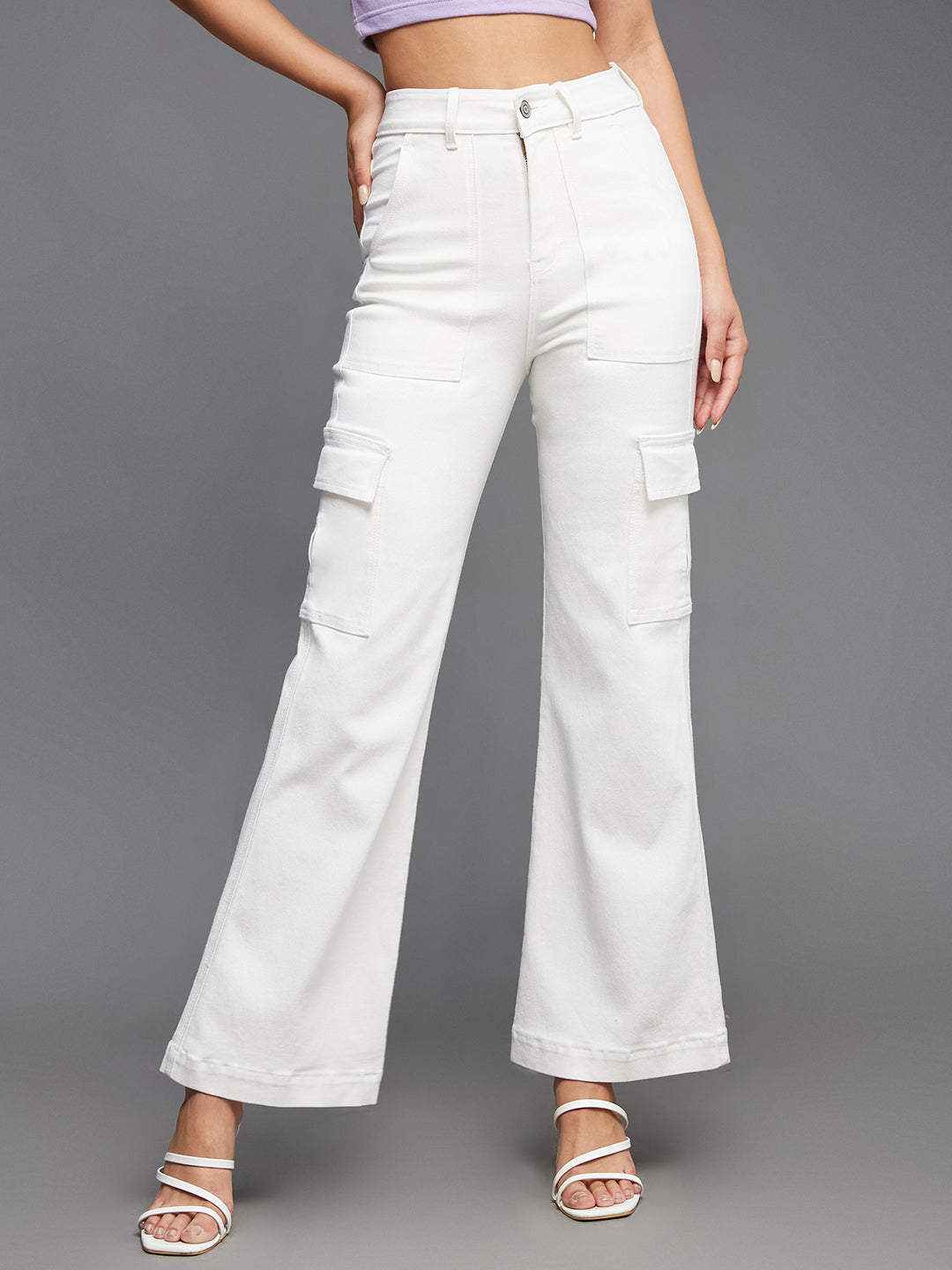 24/7 Comfort White Wide Leg High Rise Stretchable Denim Jeans