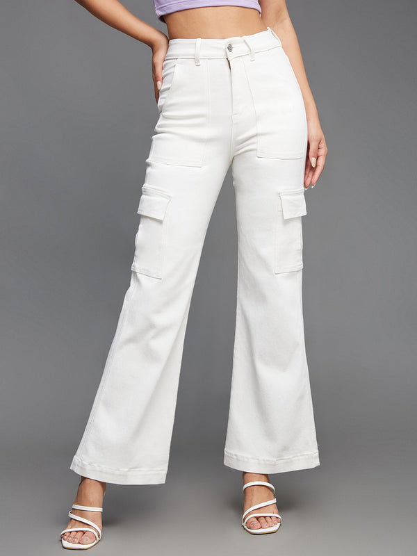 24/7 Comfort Women's White Wide Leg High Rise Clean Look Regular Length Stretchable Denim Jeans