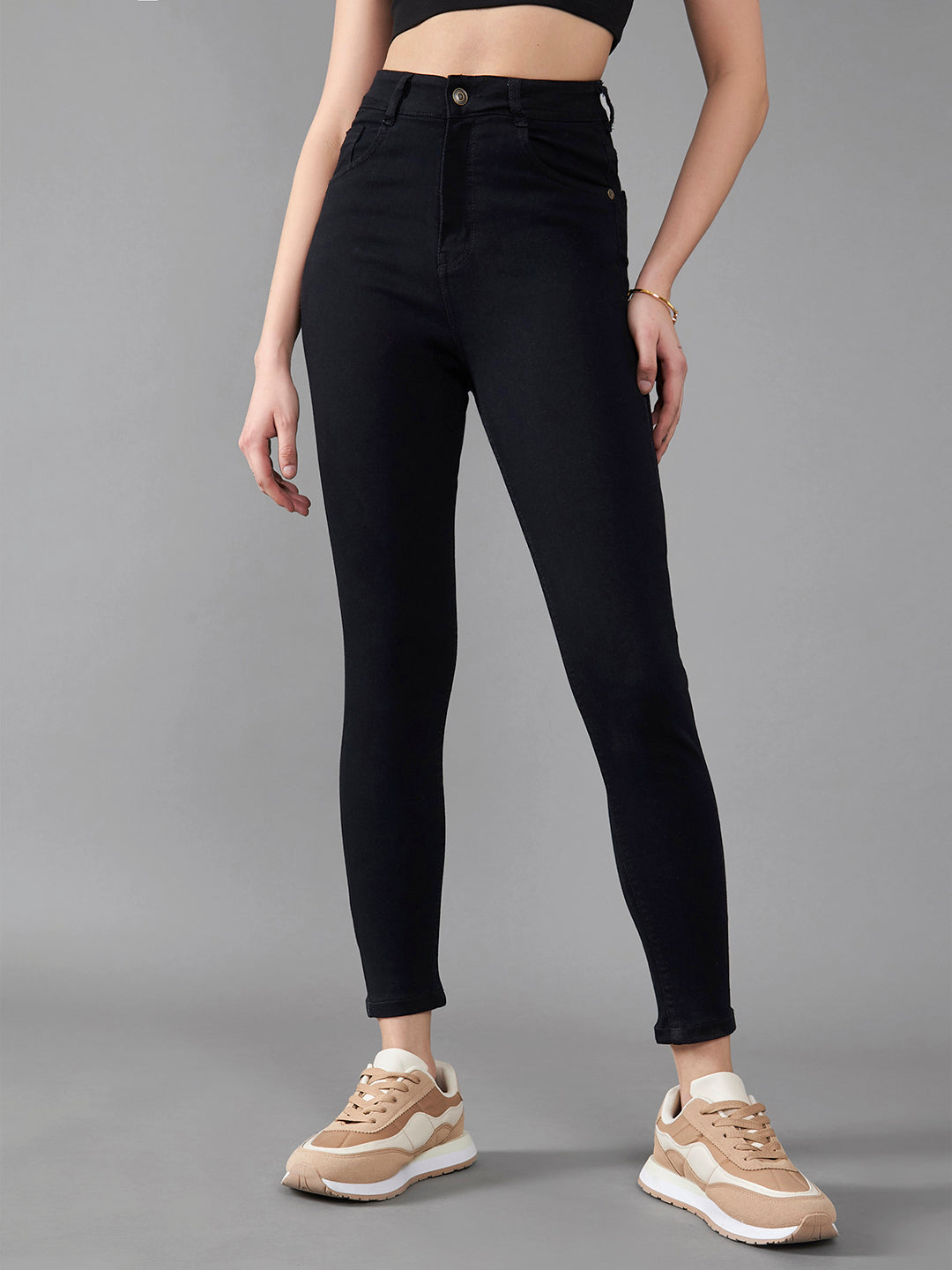 24/7 comfort Women's Black Skinny Fit High Rise Cropped Length Stretchable Denim Jeans