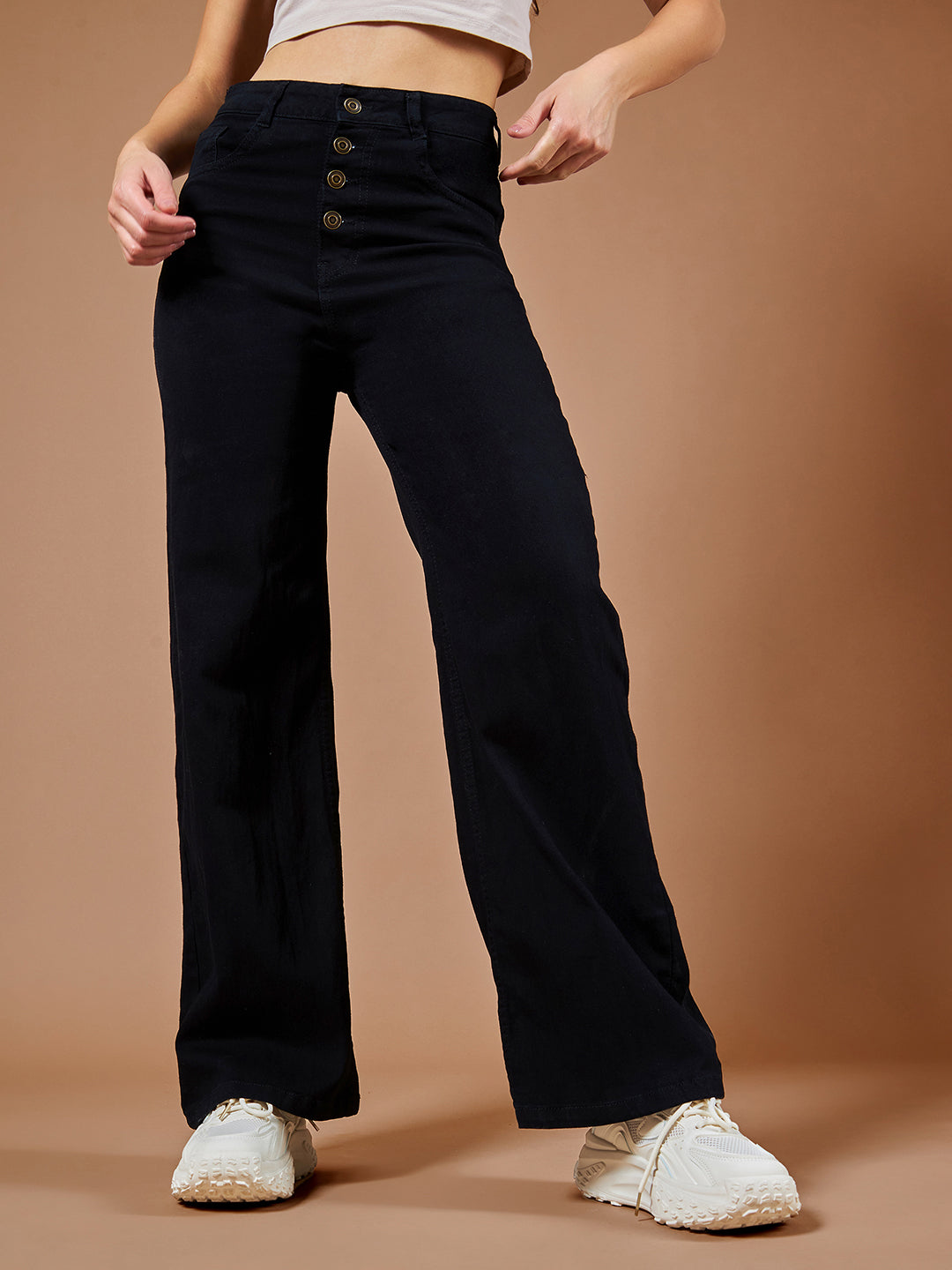 24/7 Comfort Women's Black Wide Leg High Rise Clean Look Regular Stretchable Denim Jeans