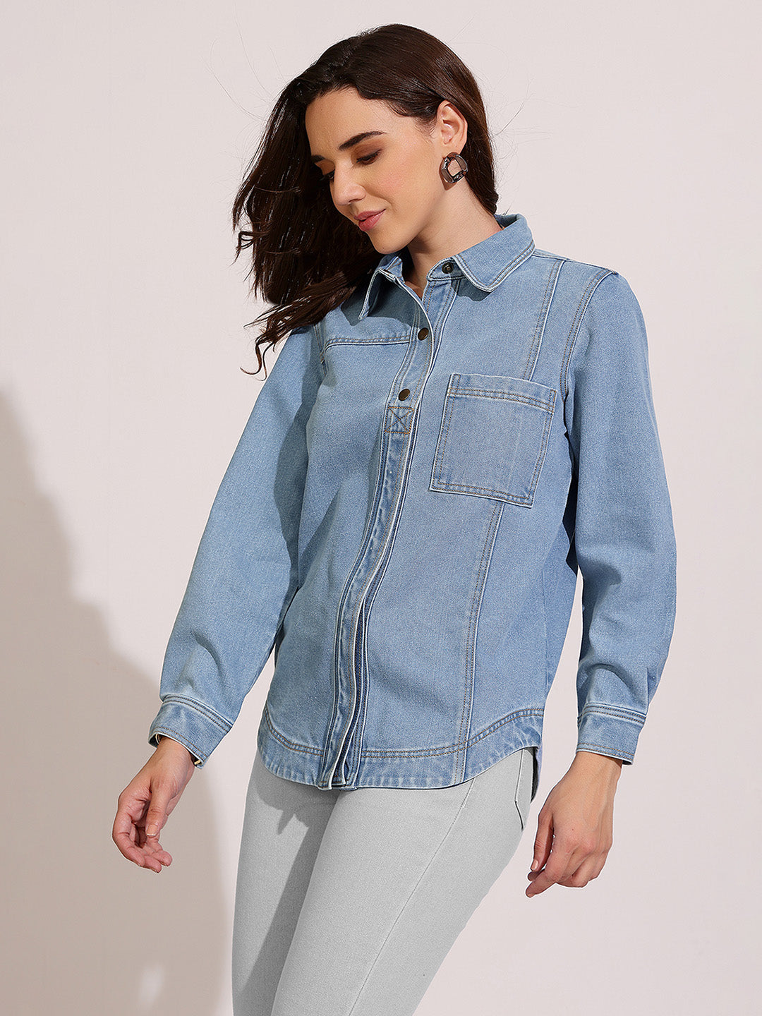 Women’s Light Blue Asymmetric Denim Shirt