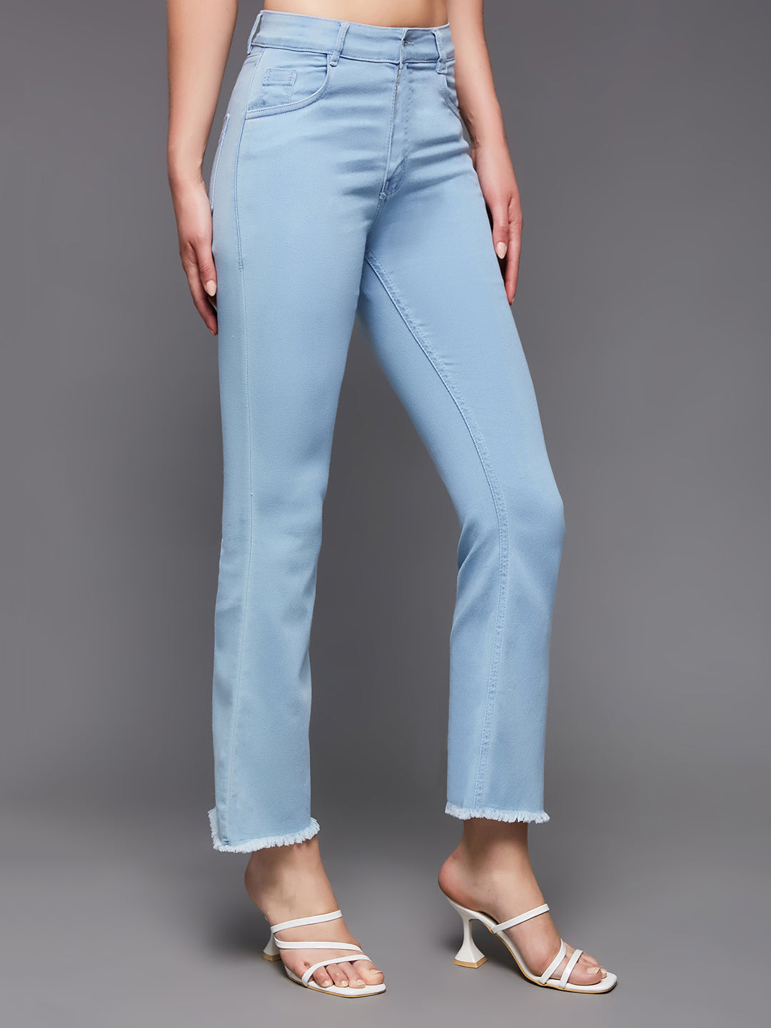 24/7 Comfort Women's Light Blue Bell Bottom Semi-Bootcut High rise Cropped Stretchable Timeless Denim Jeans