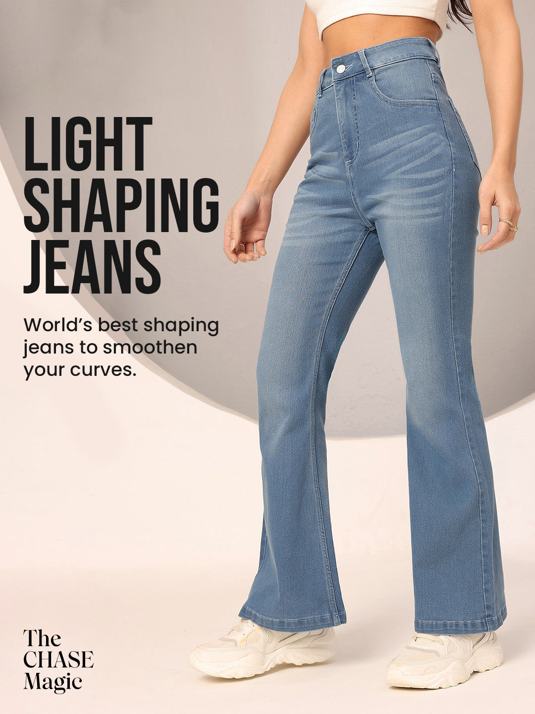 CHASEshape™ Light-Blue Bootcut High-Rise Clean-Look Regular Stretchable Denim Jeans