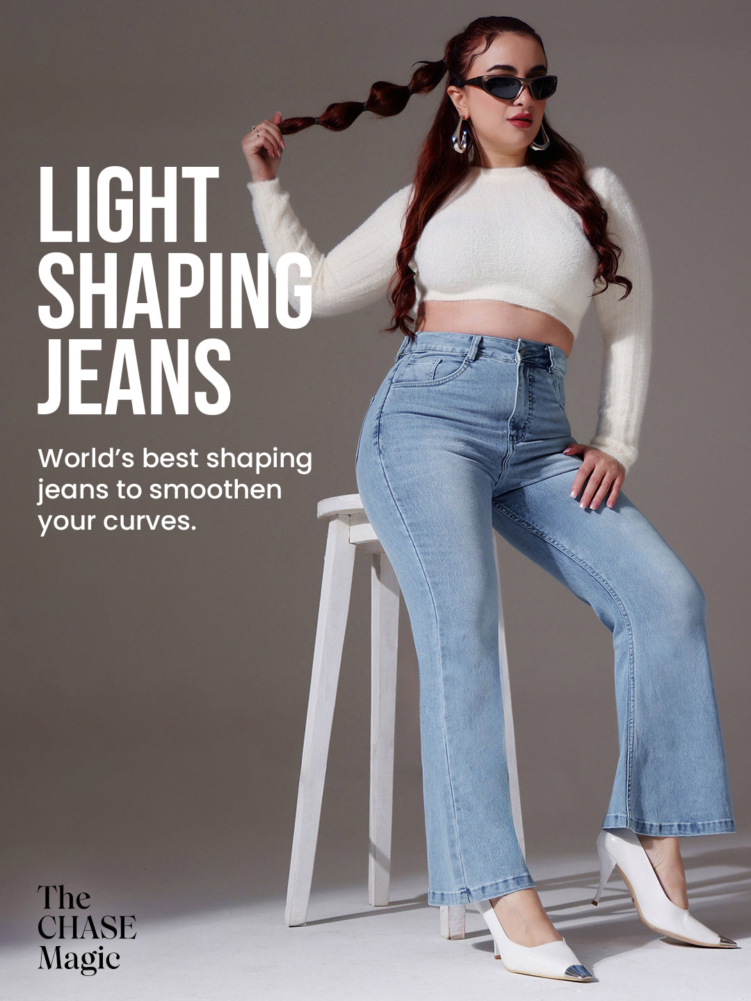 CHASEshape™ Light Blue High-Rise Clean-Look Regular Stretchable Denim Bootcut Shaping Jeans