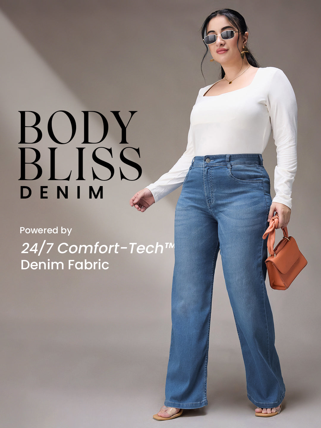 Body Bliss Light-Blue Wide-Leg Mid-Rise Denim Jeans for Women