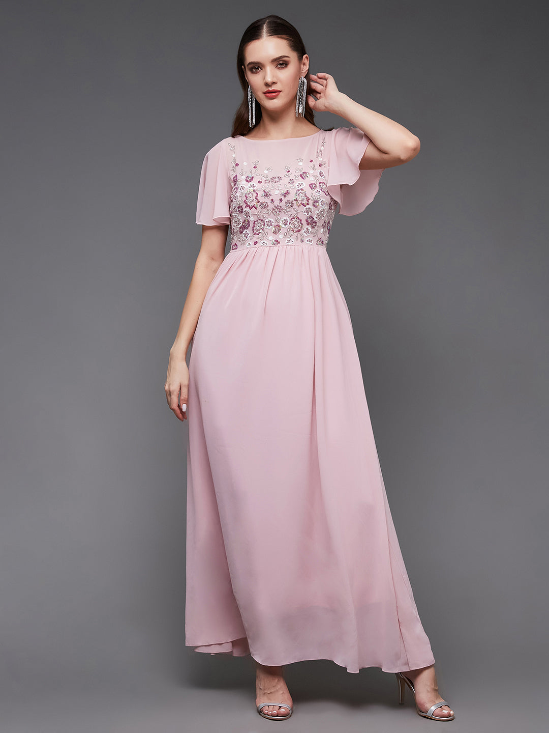 Women s Blush Pink Embellished Gathered Maxi Dress Chase Haul