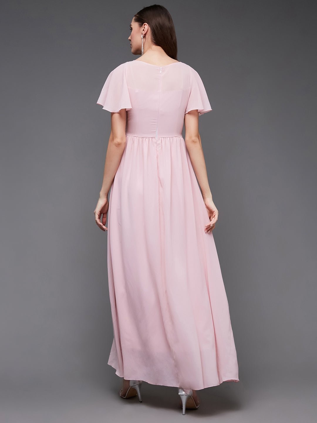 Women's Blush Pink Embellished Gathered Maxi Dress