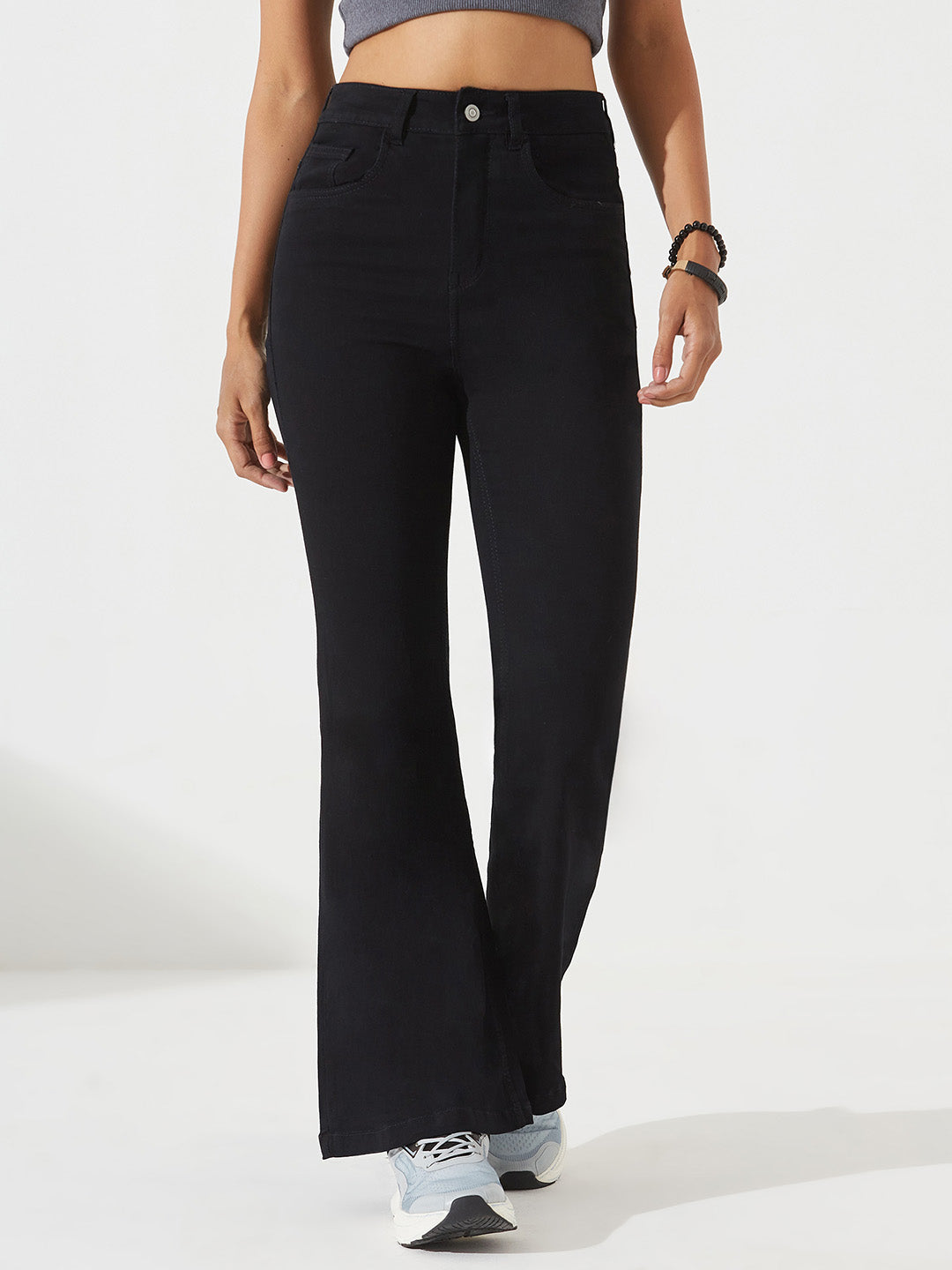 Black Bootcut High-Rise Regular Stretchable Denim Jeans For Women