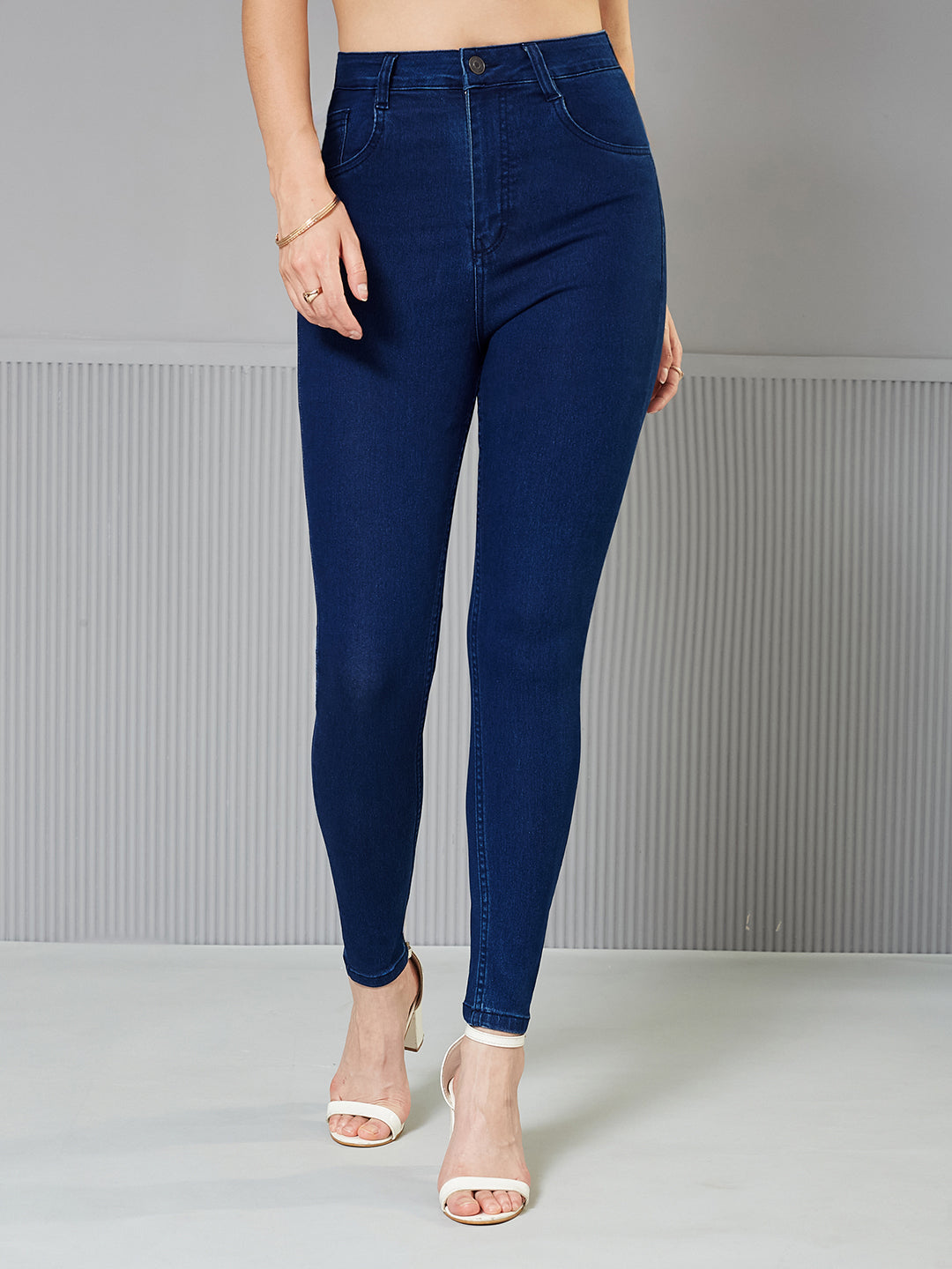Navy-Blue Skinny-Fit High-Rise Regular Stretchable Denim Jeans for Women