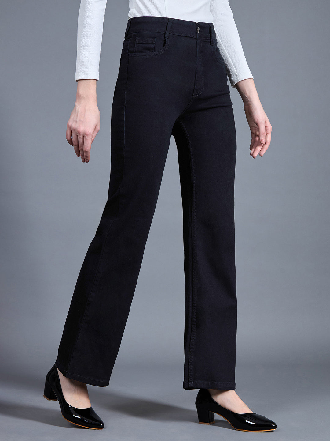 Women's Black Bootcut High rise Clean look Regular Stretchable Denim Jeans