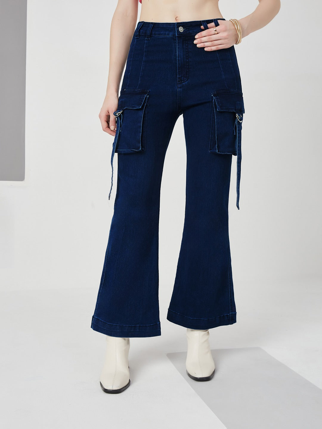 Navy Blue Bootcut high-rise Regular Stretchable Denim Jeans for Women