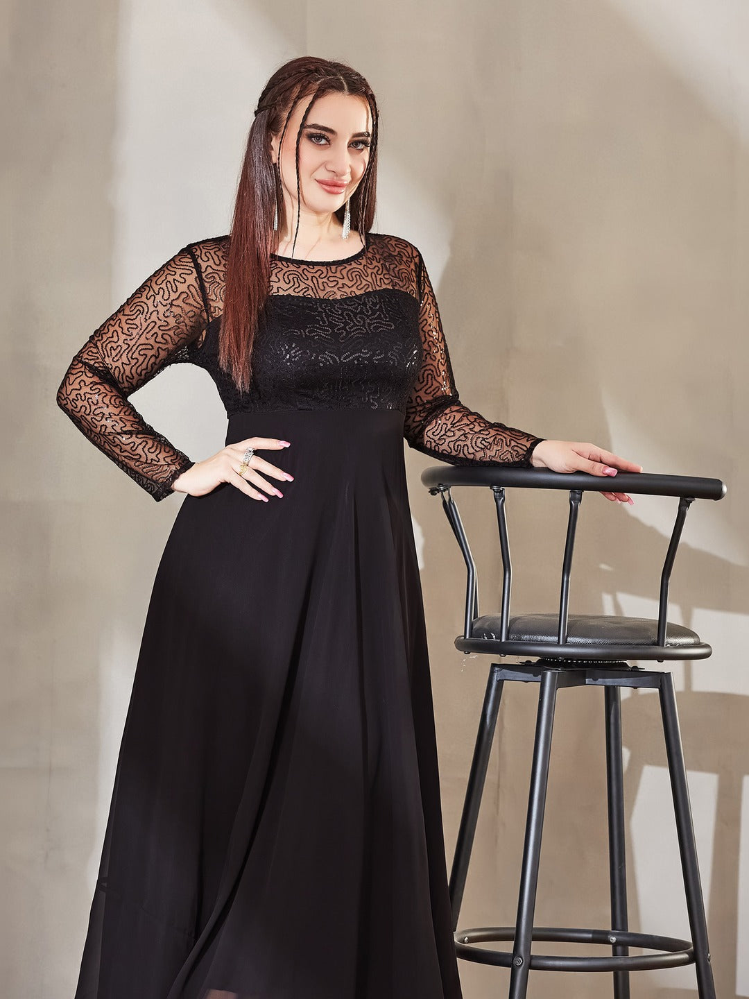 Black Solid Embellished Maxi Dress for Women