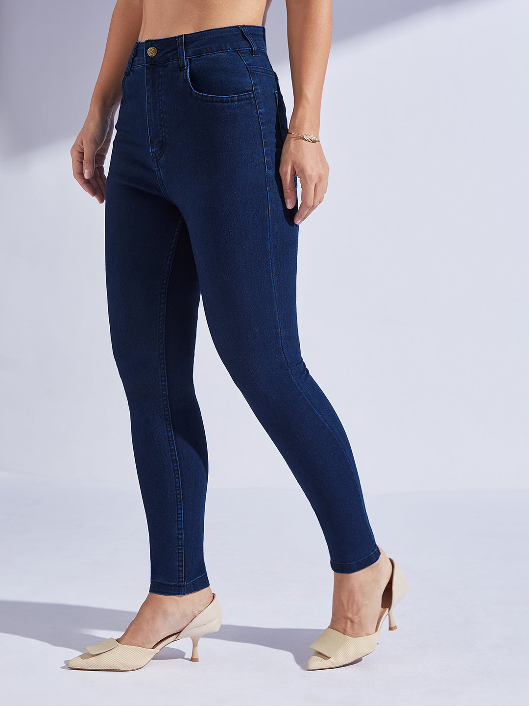 Women's Navy Blue Skinny High-Rise Regular Stretchable Denim Jeans