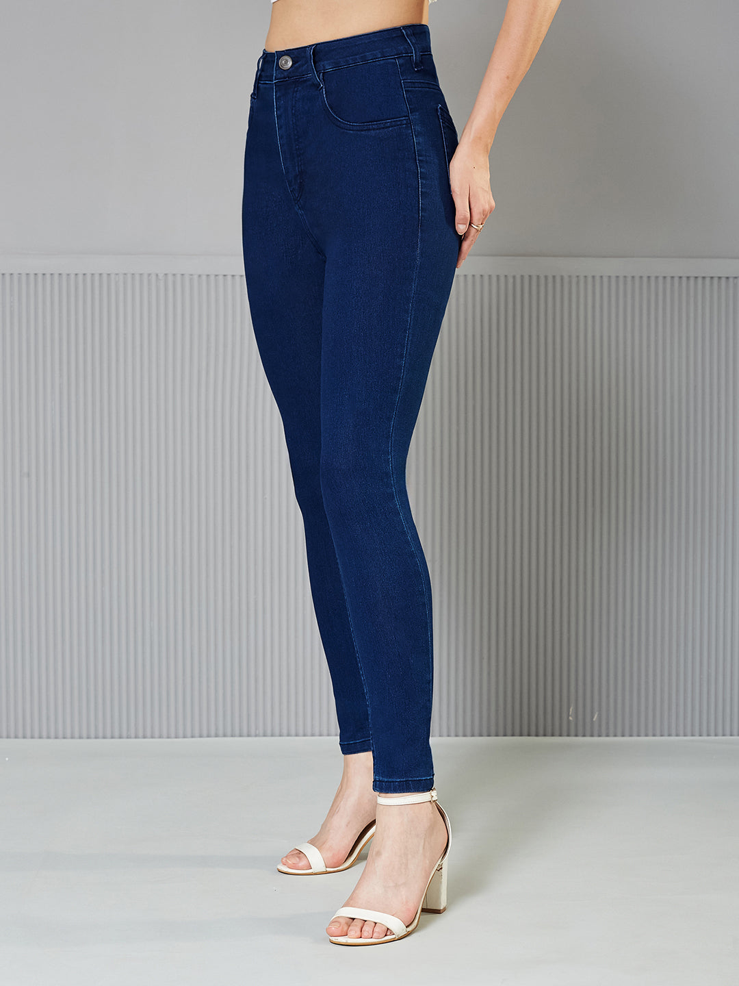 Navy-Blue Skinny-Fit High-Rise clean-look Regular Stretchable Denim Jeans for Women