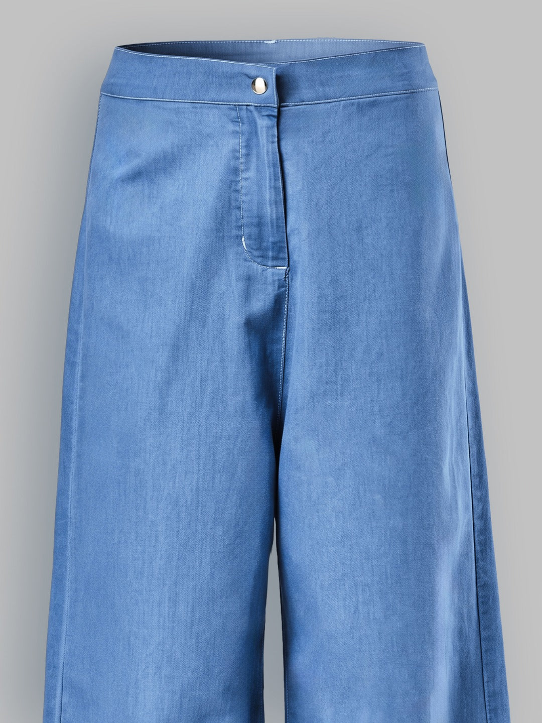 Blue Flared Wide-Leg High Rise Non Stretchable Light Weight Denim Pants for Women