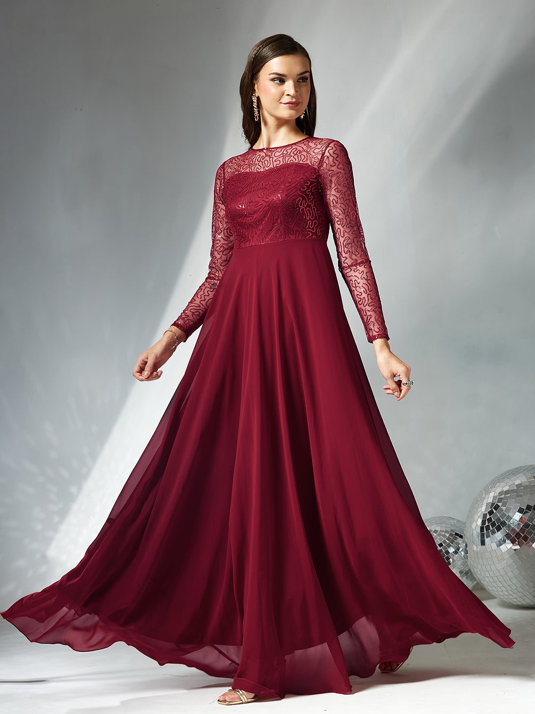 Black Solid Embellished Maxi Dress for Women