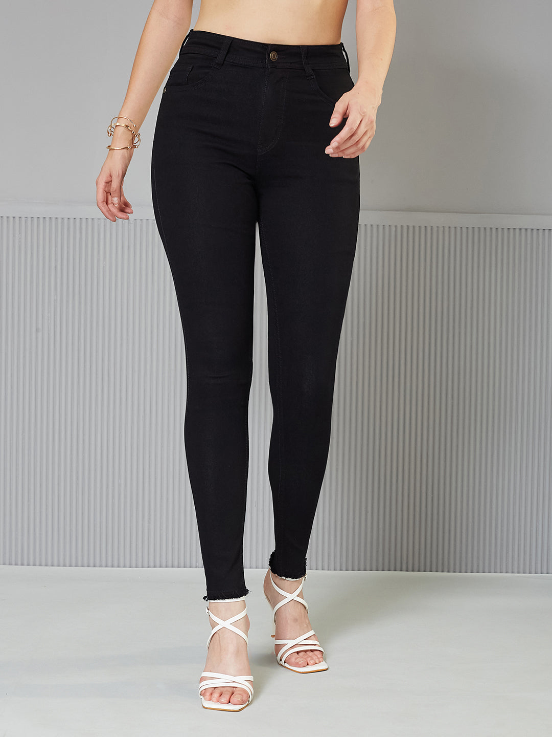 Women's Black Slim Fit Regular-Length High-Rise Denim Jeans