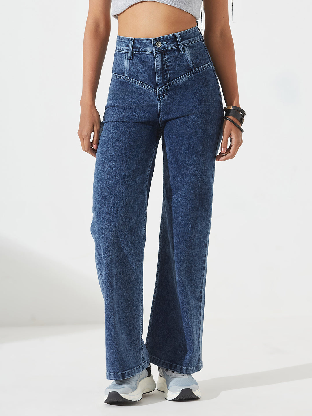 CHASEshape™ Blue High-Rise Regular-Length Stretchable Denim Wide-Leg Shaping Jeans for Women