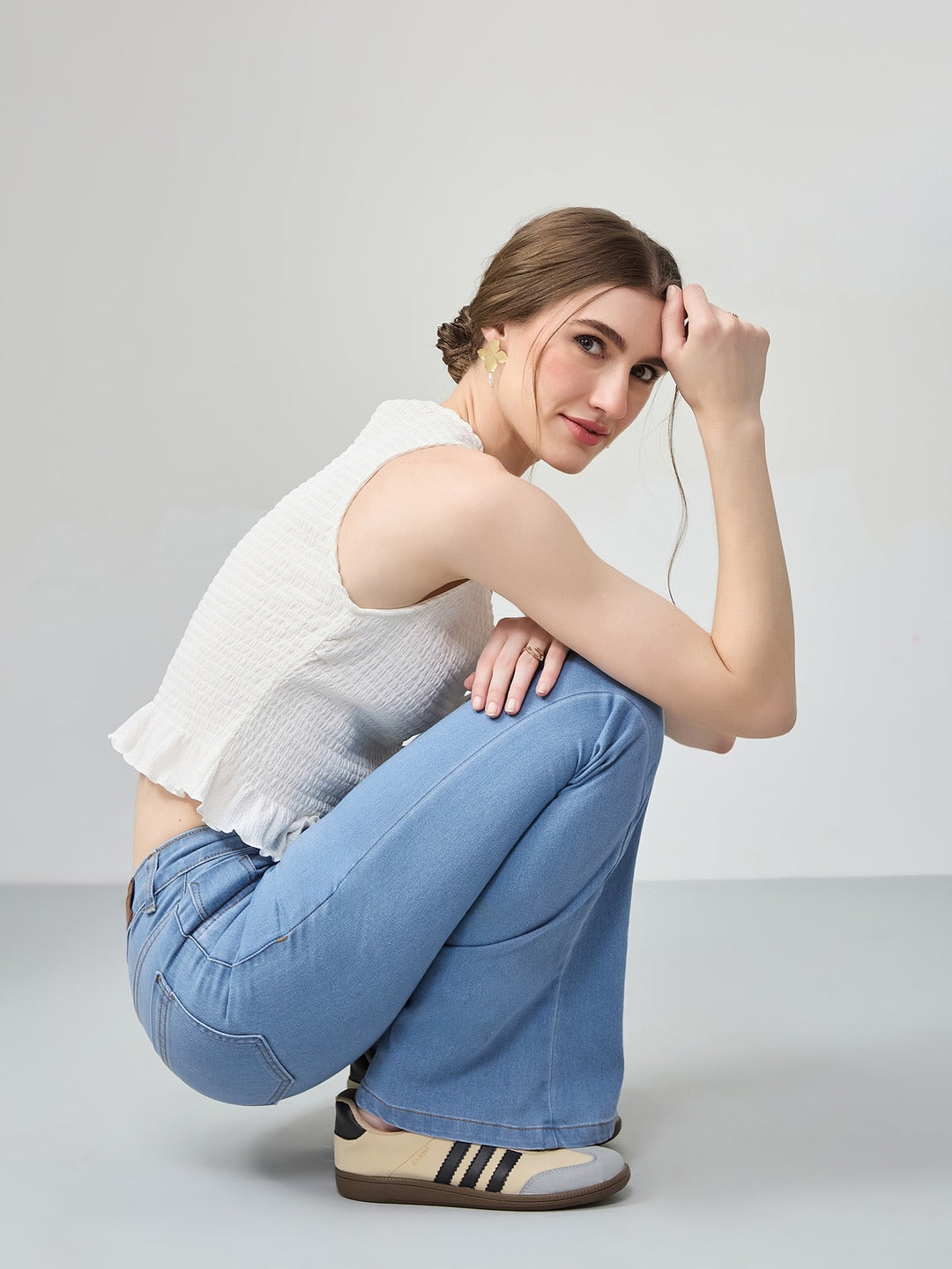 Light Blue Bootcut high-rise Regular Stretchable Denim Jeans for Women