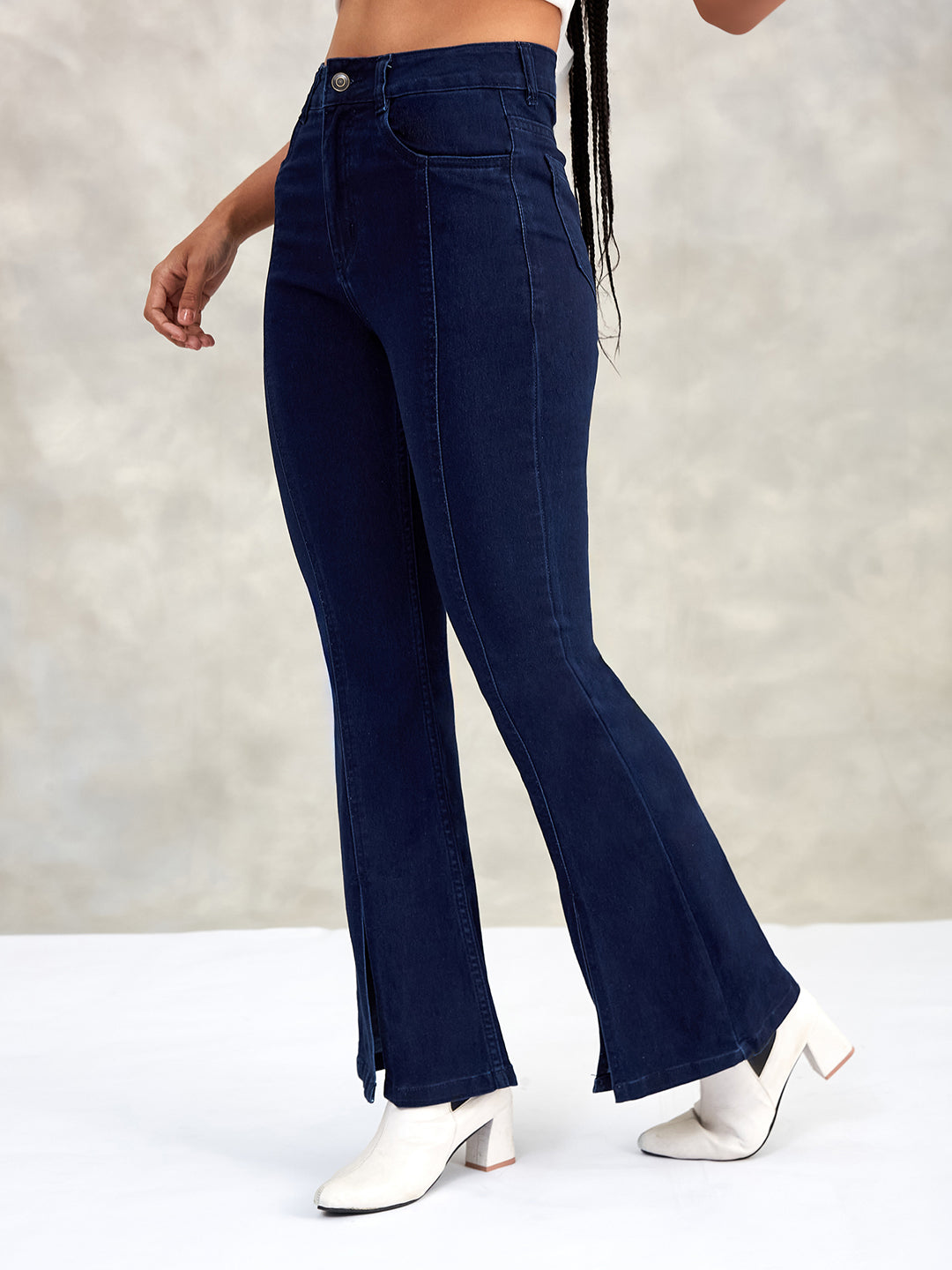 Women's Navy Blue Bootcut High-Rise Stretchable Denim Jeans
