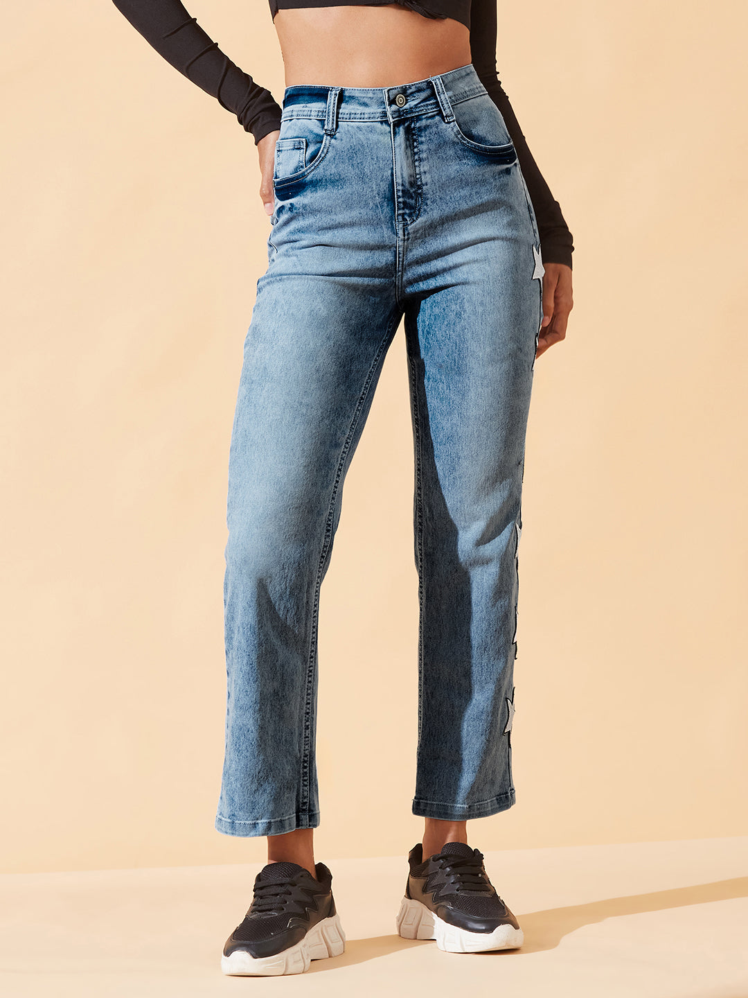 Light Blue Slim Fit High-Rise Stretchable Denim Jeans For Women
