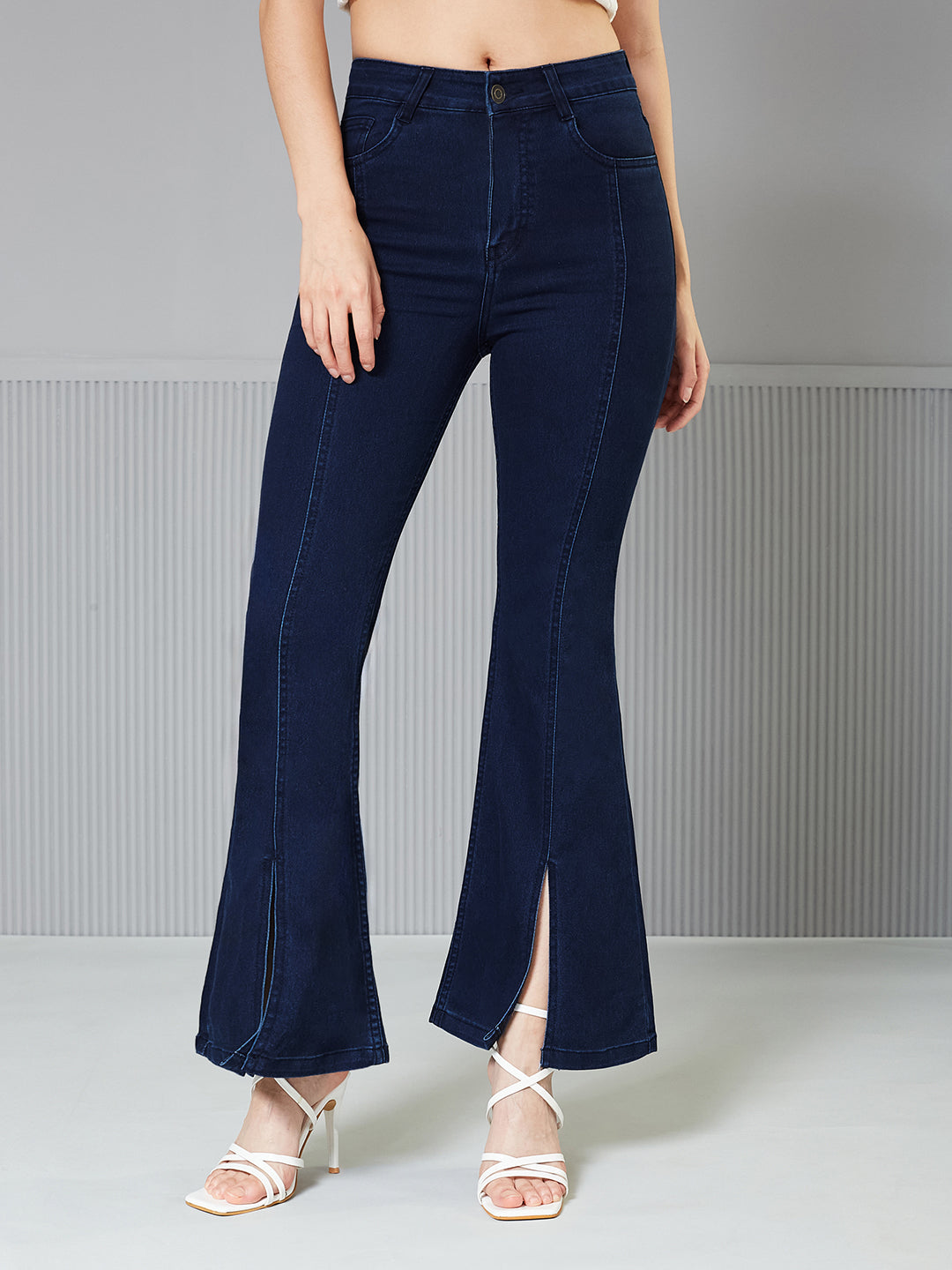 Women's Navy Blue Bootcut High-Rise  Regular Stretchable Denim Jeans