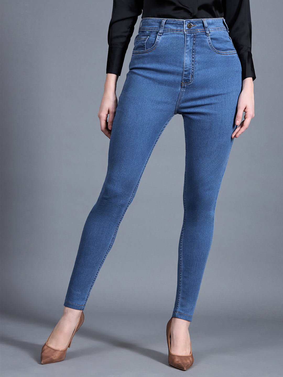 Women's Blue Skinny High-Rise Cropped Denim Jeans