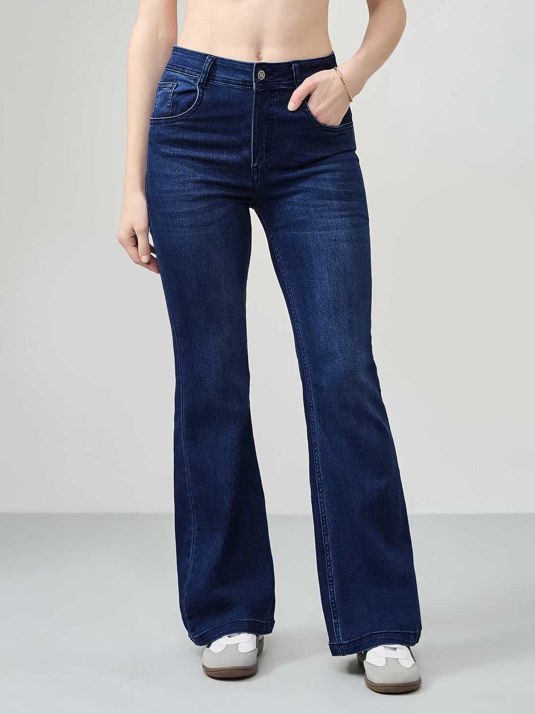 Navy Blue High-Rise Stretchable Bootcut Denim Jeans for Women