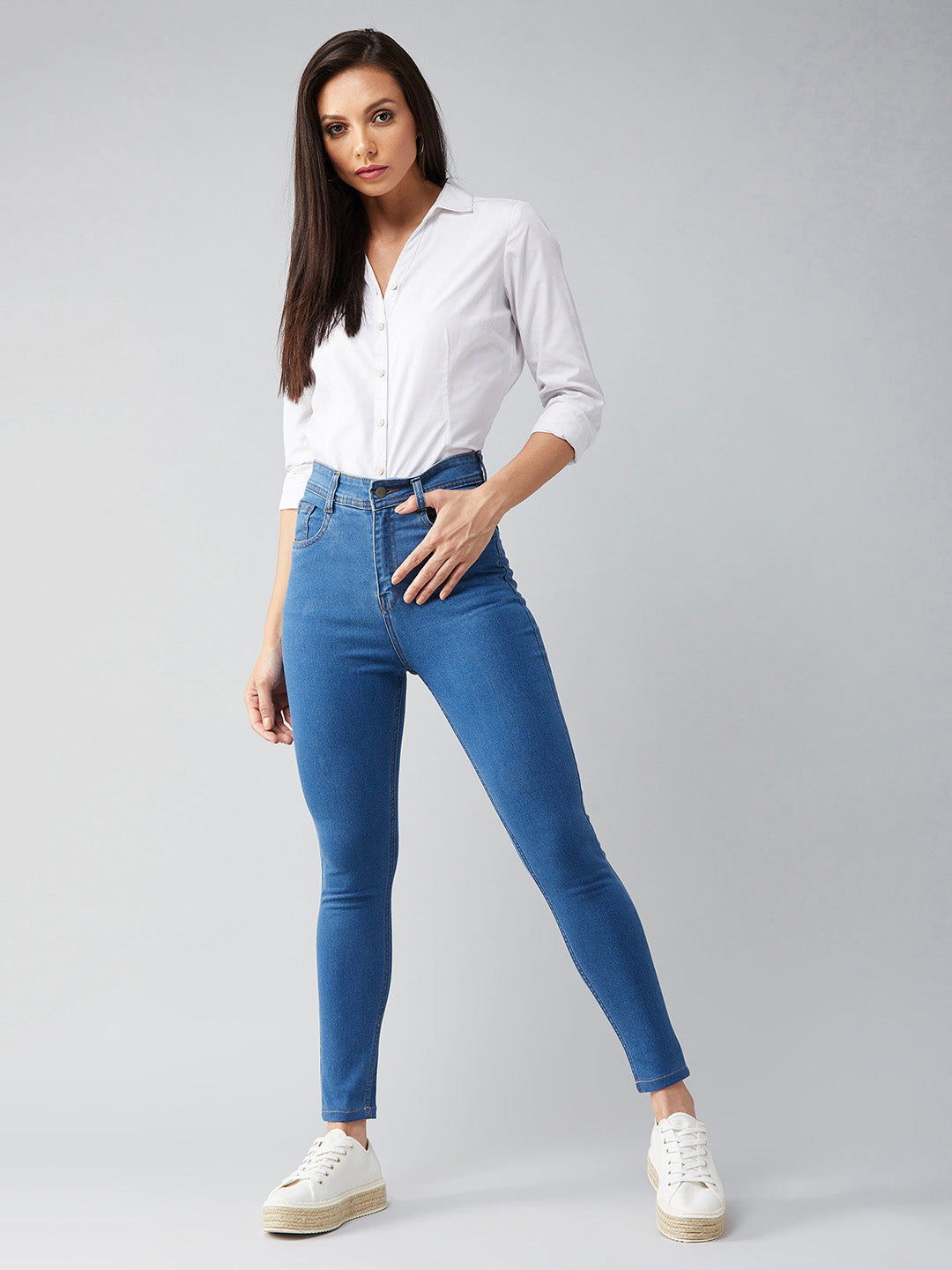 Women's Blue Skinny High-Rise Cropped Denim Jeans