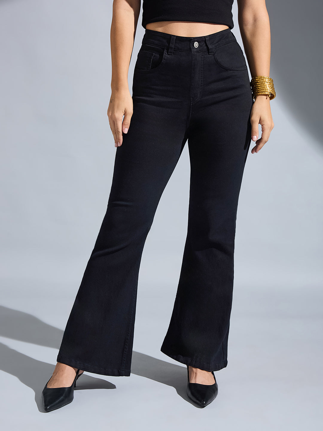 Women's Black Bootcut High-Rise Stretchable Denim Jeans