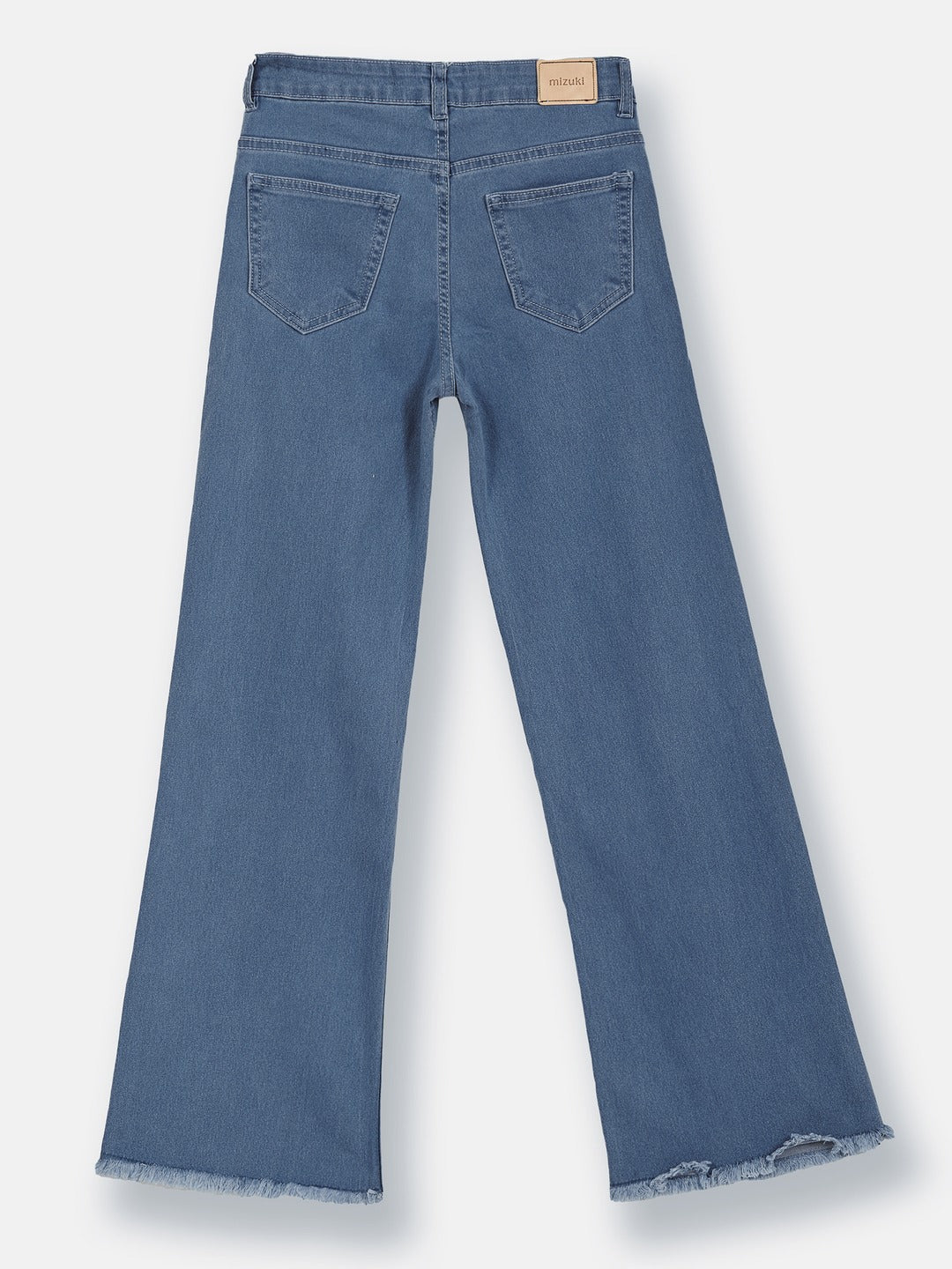 Blue Wide-Leg High-Rise Clean-Look Regular-Length Stretchable Denim Jeans for Girls/Teenagers