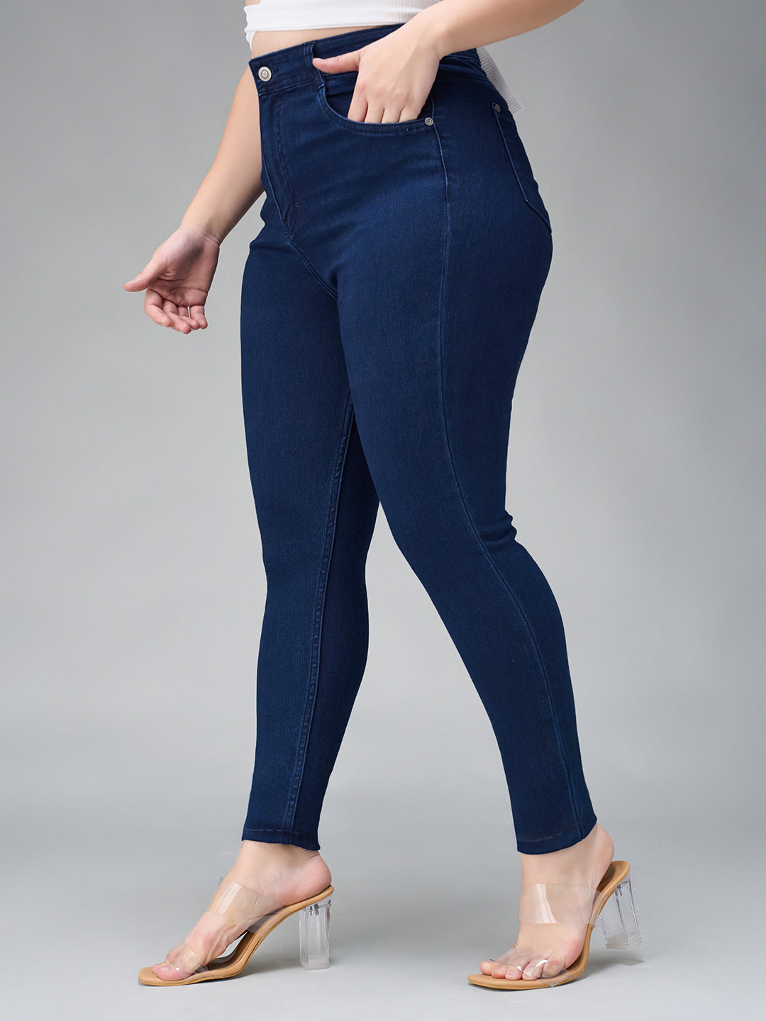 Women's Navy Blue Skinny Fit High Rise Stretchable Denim Jeans