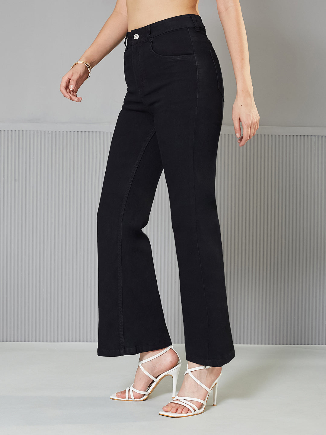 Black Bootcut High-Rise Regular Stretchable Denim Jeans for Women