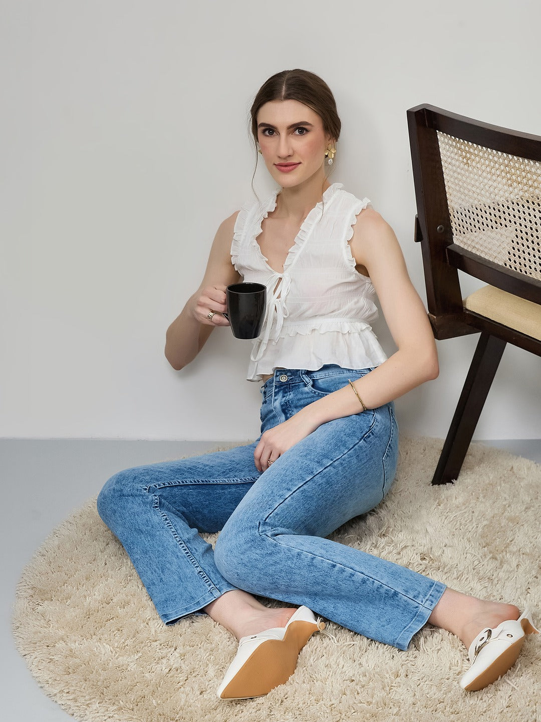 Light Blue Wide-Leg Fit high-rise Stretchable Denim Jeans for Women
