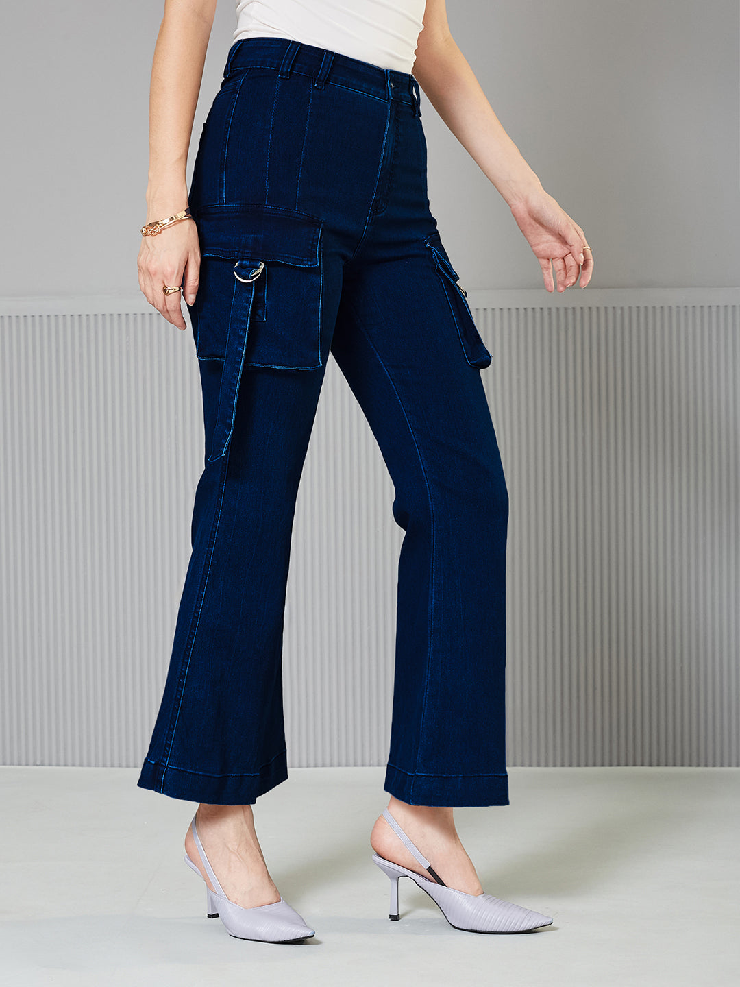 Navy-Blue Bootcut High-Rise Regular Stretchable Denim Jeans for Women
