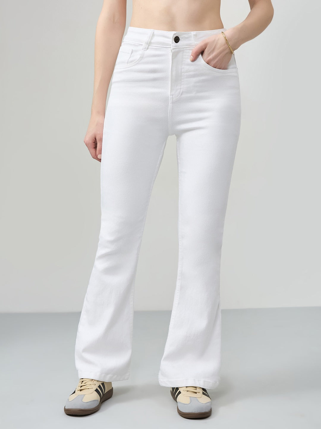 White Bootcut high-rise Regular Stretchable Denim Jeans for Women