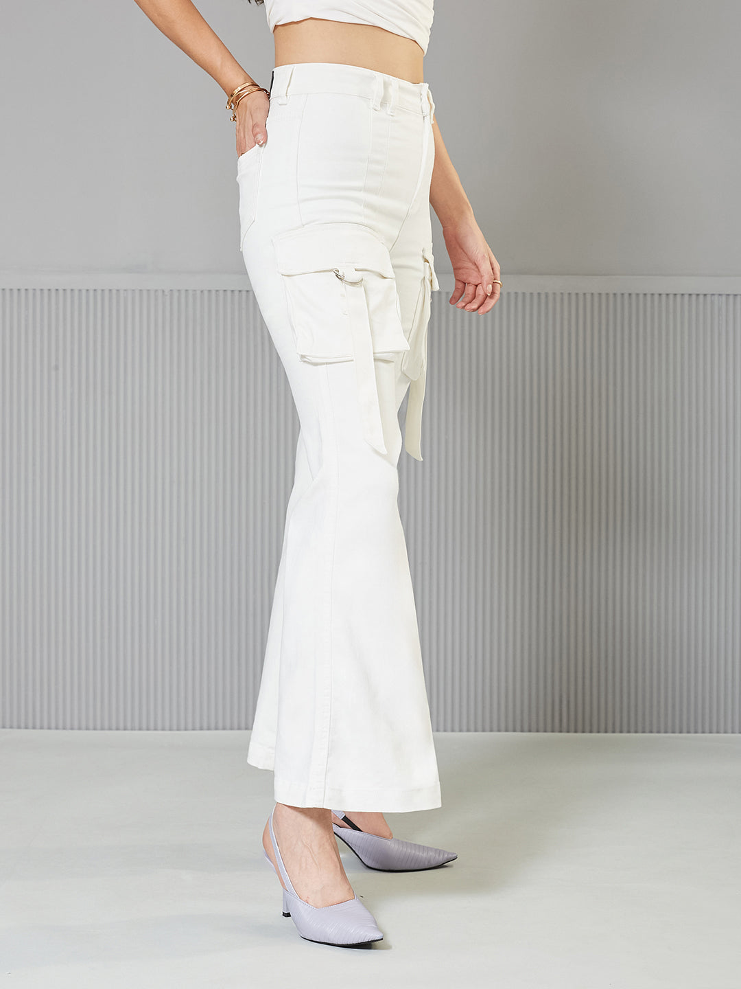 Women's White Bootcut High-Rise  Regular Stretchable Denim Jeans