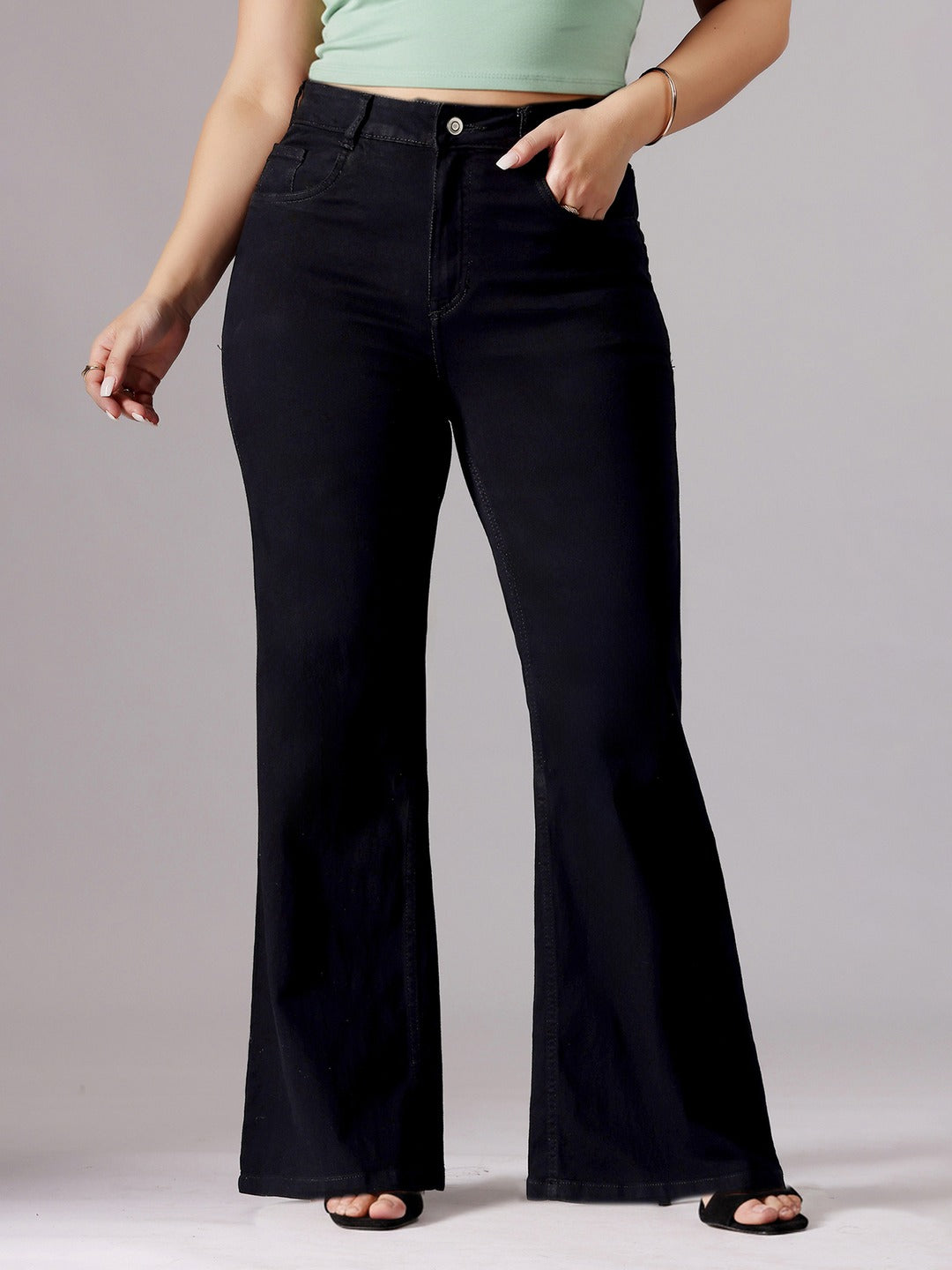 Black Bootcut High rise Regular Stretchable Denim Jeans for Women