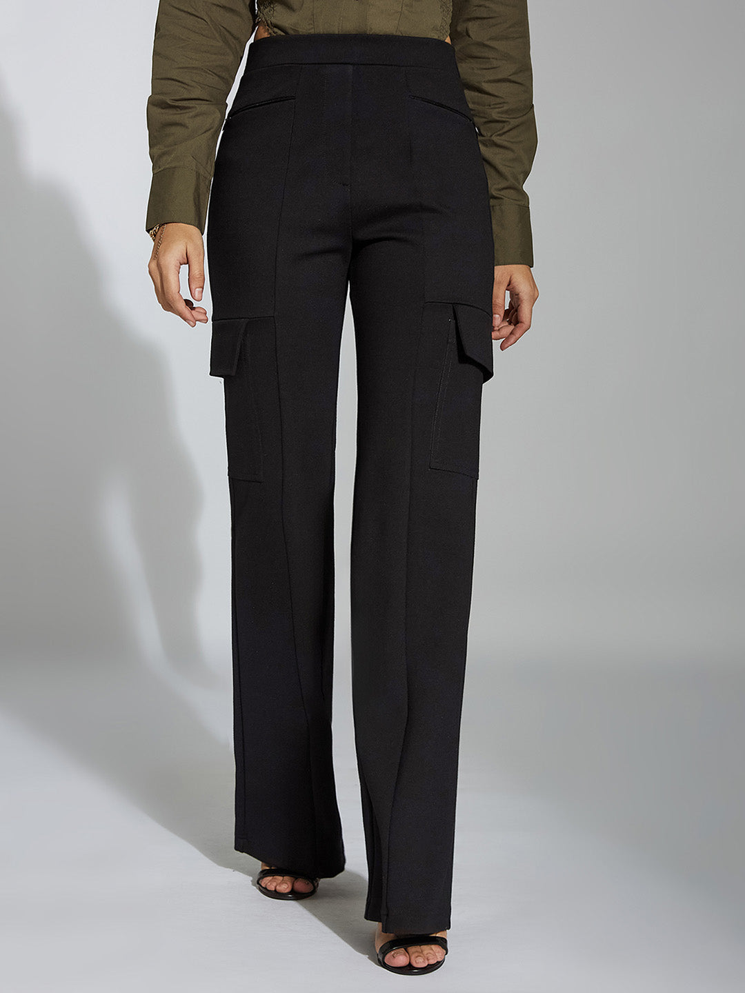 Women's Black Cargo Regular Trouser